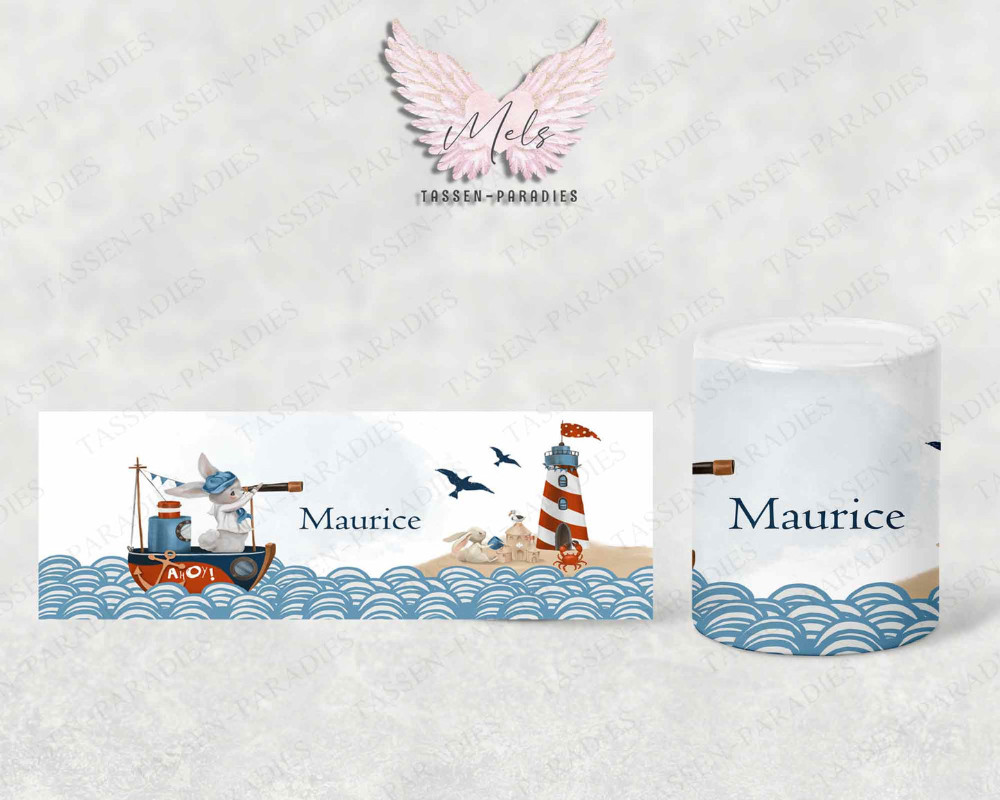 Personalisierte Kinder Spardose Boot-Leuchtturm - mit und ohne Name