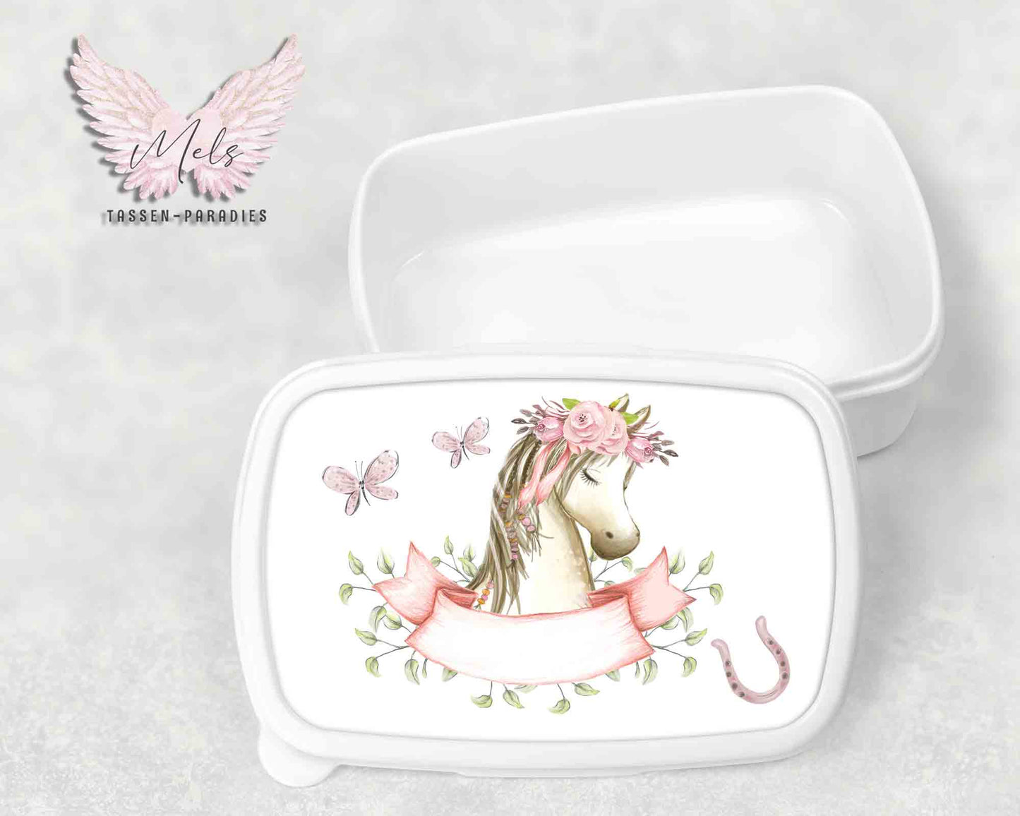 Pferd 3 - Personalisierte Kinder-Brotbox / Lunchbox weiß mit und ohne Name