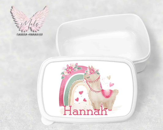 Lama 1 - Personalisierte Kinder-Brotbox / Lunchbox weiß mit und ohne Name