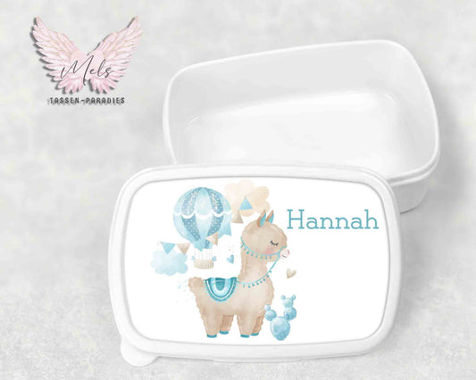 Lama 2 - Personalisierte Kinder-Brotbox / Lunchbox weiß mit und ohne Name