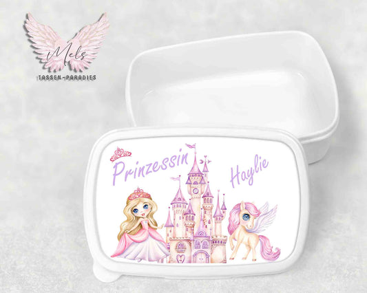 Fee - Prinzessin 1 - Personalisierte Kinder-Brotbox / Lunchbox weiß mit und ohne Name