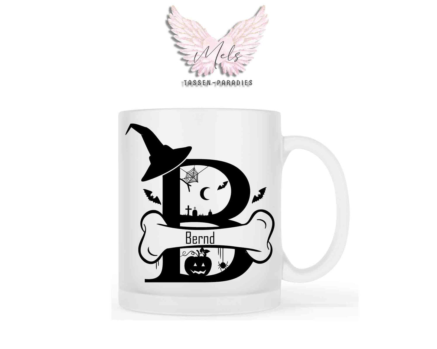 Halloween-Alphabet mit Name - Personalisierte satinierte Glas-Tasse