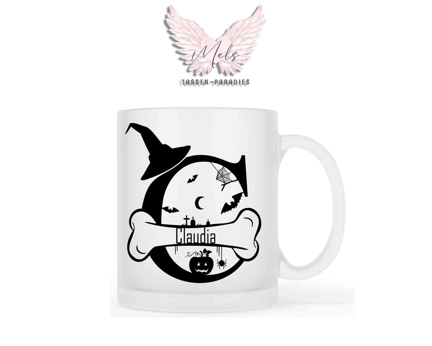 Halloween-Alphabet mit Name - Personalisierte satinierte Glas-Tasse