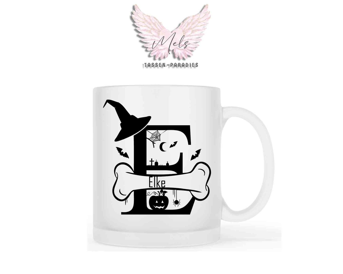 Halloween-Alphabet mit Name - Personalisierte satinierte Glas-Tasse
