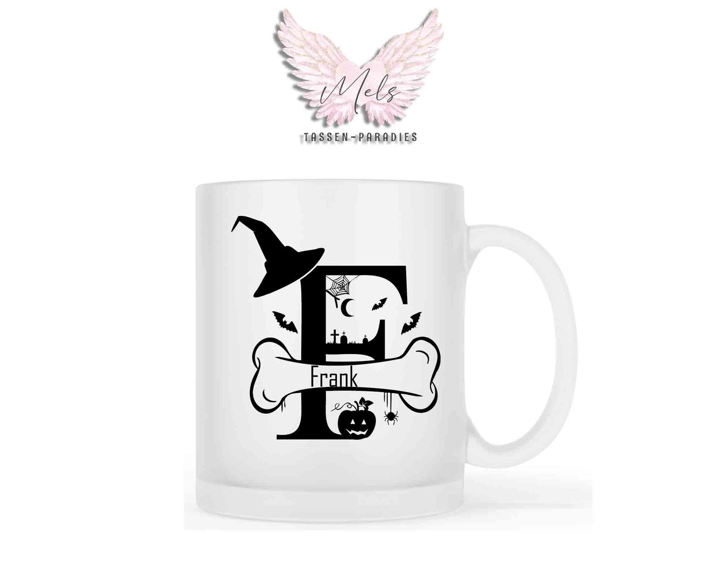 Halloween-Alphabet mit Name - Personalisierte satinierte Glas-Tasse