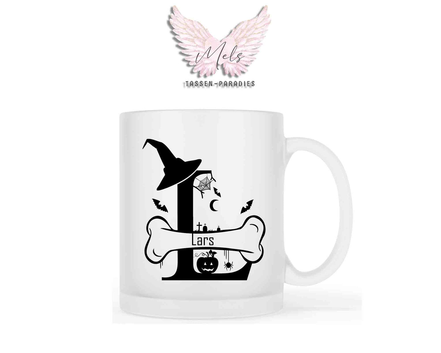 Halloween-Alphabet mit Name - Personalisierte satinierte Glas-Tasse