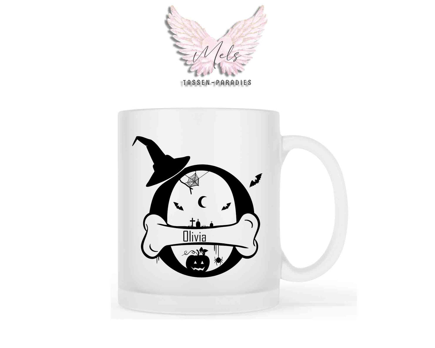 Halloween-Alphabet mit Name - Personalisierte satinierte Glas-Tasse