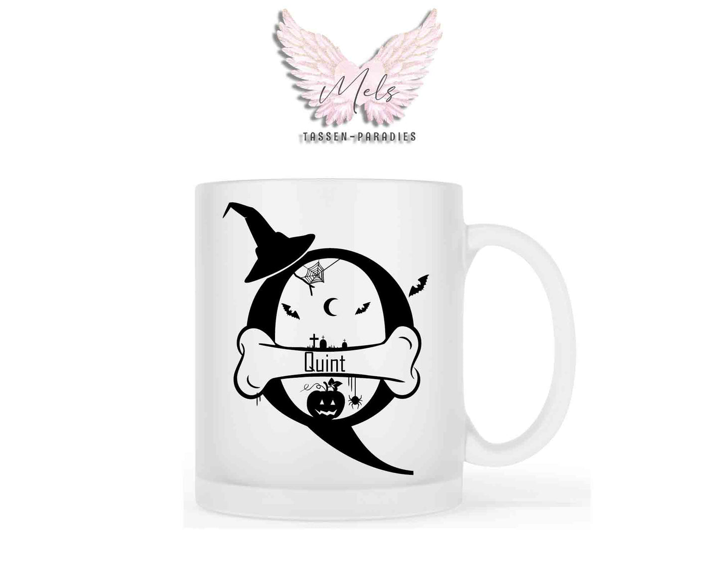 Halloween-Alphabet mit Name - Personalisierte satinierte Glas-Tasse