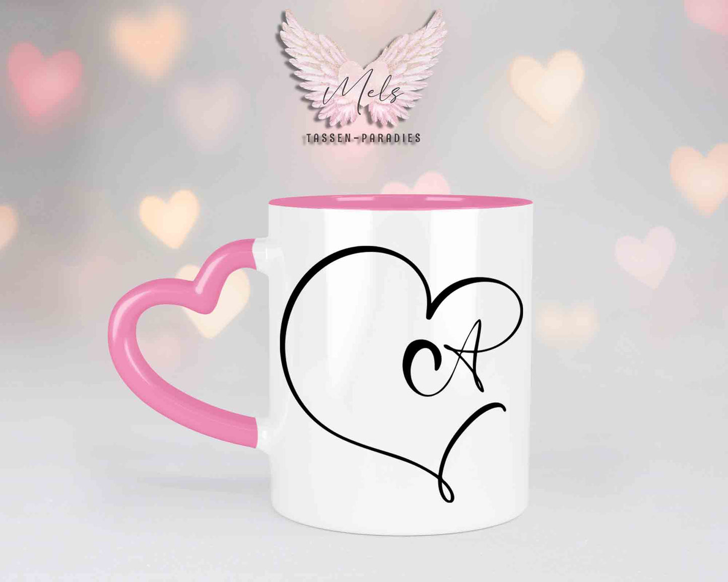 Alphabet mit Name - Personalisierte Herz-Keramik-Tasse Rosa