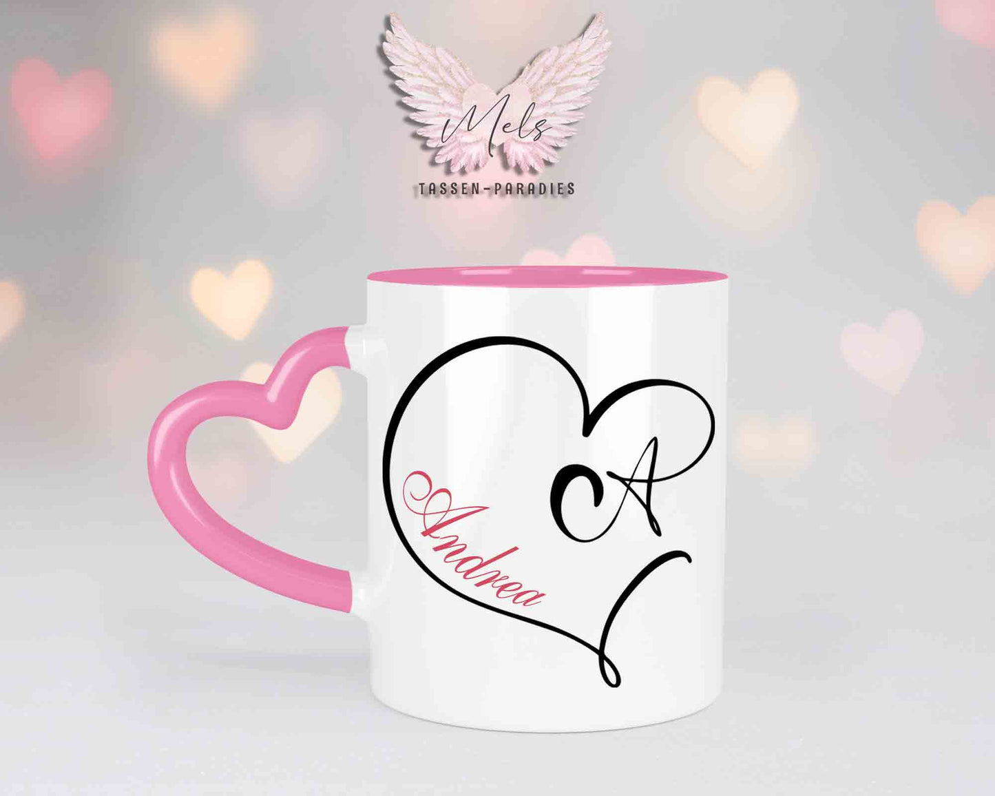 Alphabet mit Name - Personalisierte Herz-Keramik-Tasse Rosa