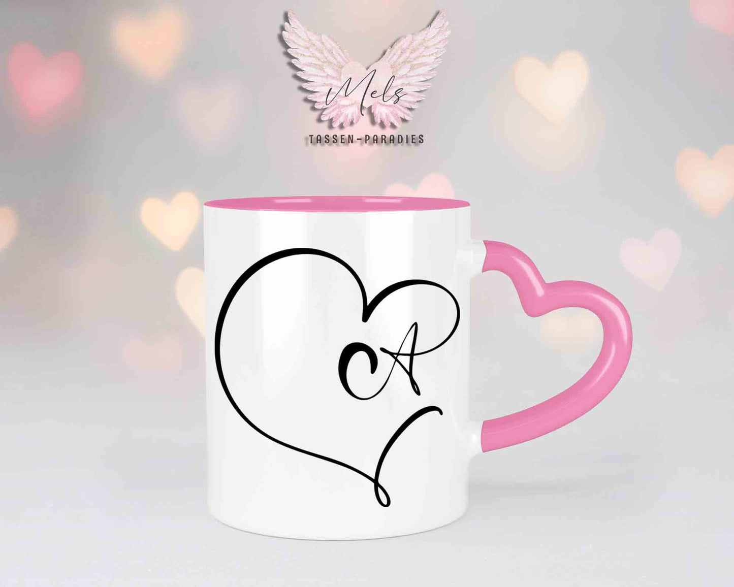 Alphabet mit Name - Personalisierte Herz-Keramik-Tasse Rosa