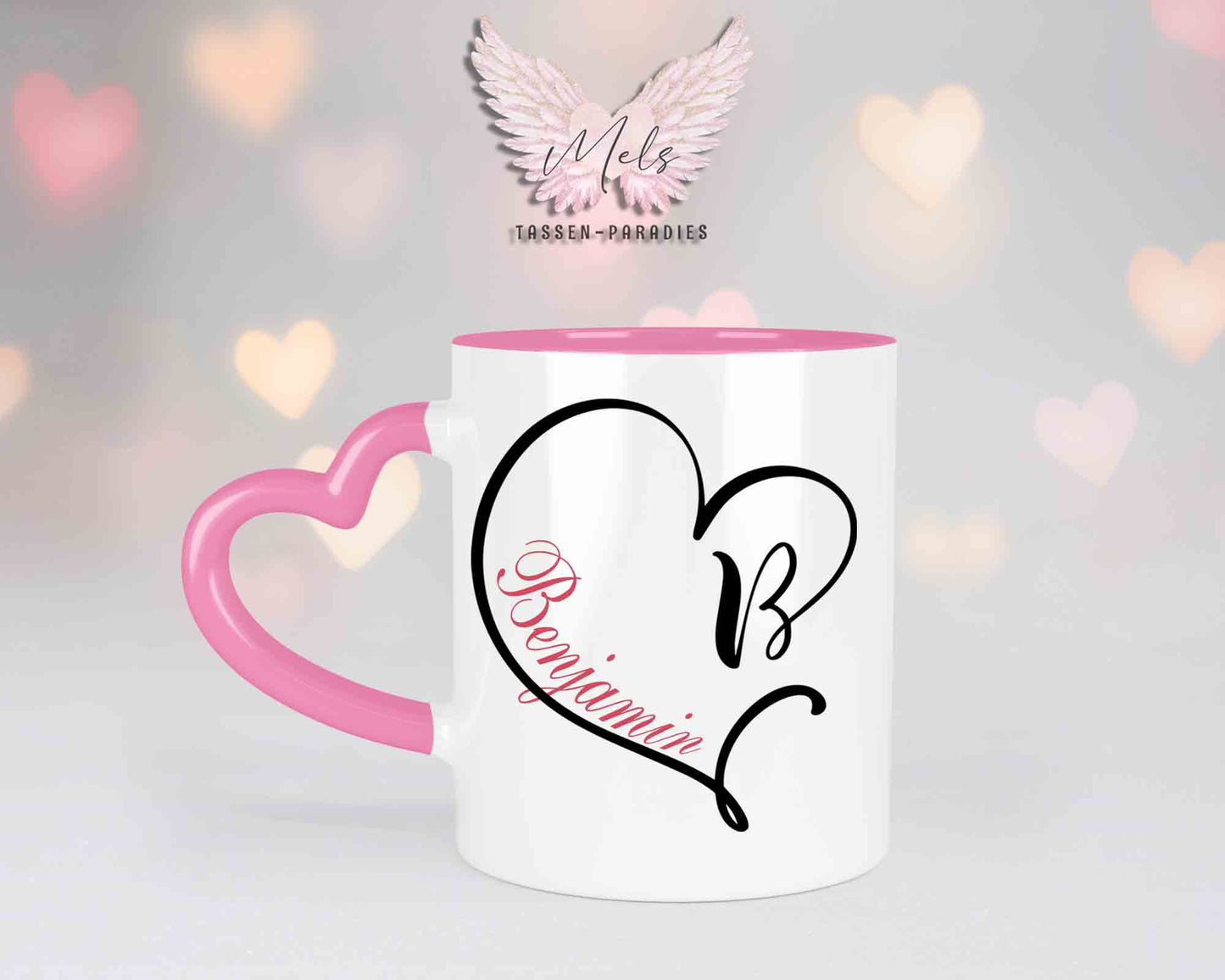 Alphabet mit Name - Personalisierte Herz-Keramik-Tasse Rosa