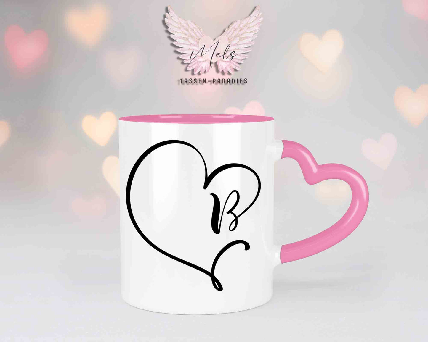 Alphabet mit Name - Personalisierte Herz-Keramik-Tasse Rosa