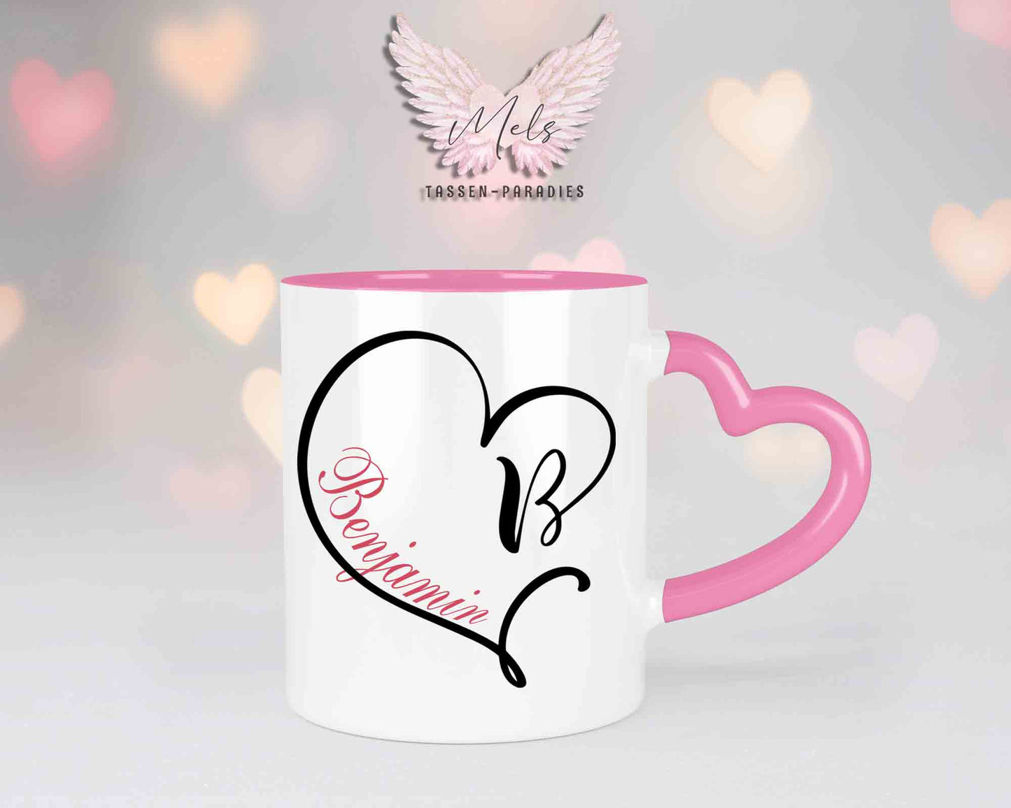 Alphabet mit Name - Personalisierte Herz-Keramik-Tasse Rosa