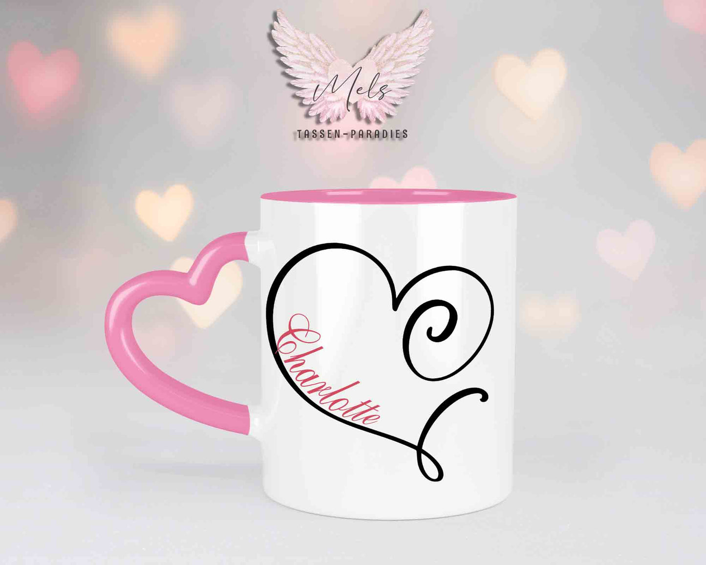 Alphabet mit Name - Personalisierte Herz-Keramik-Tasse Rosa