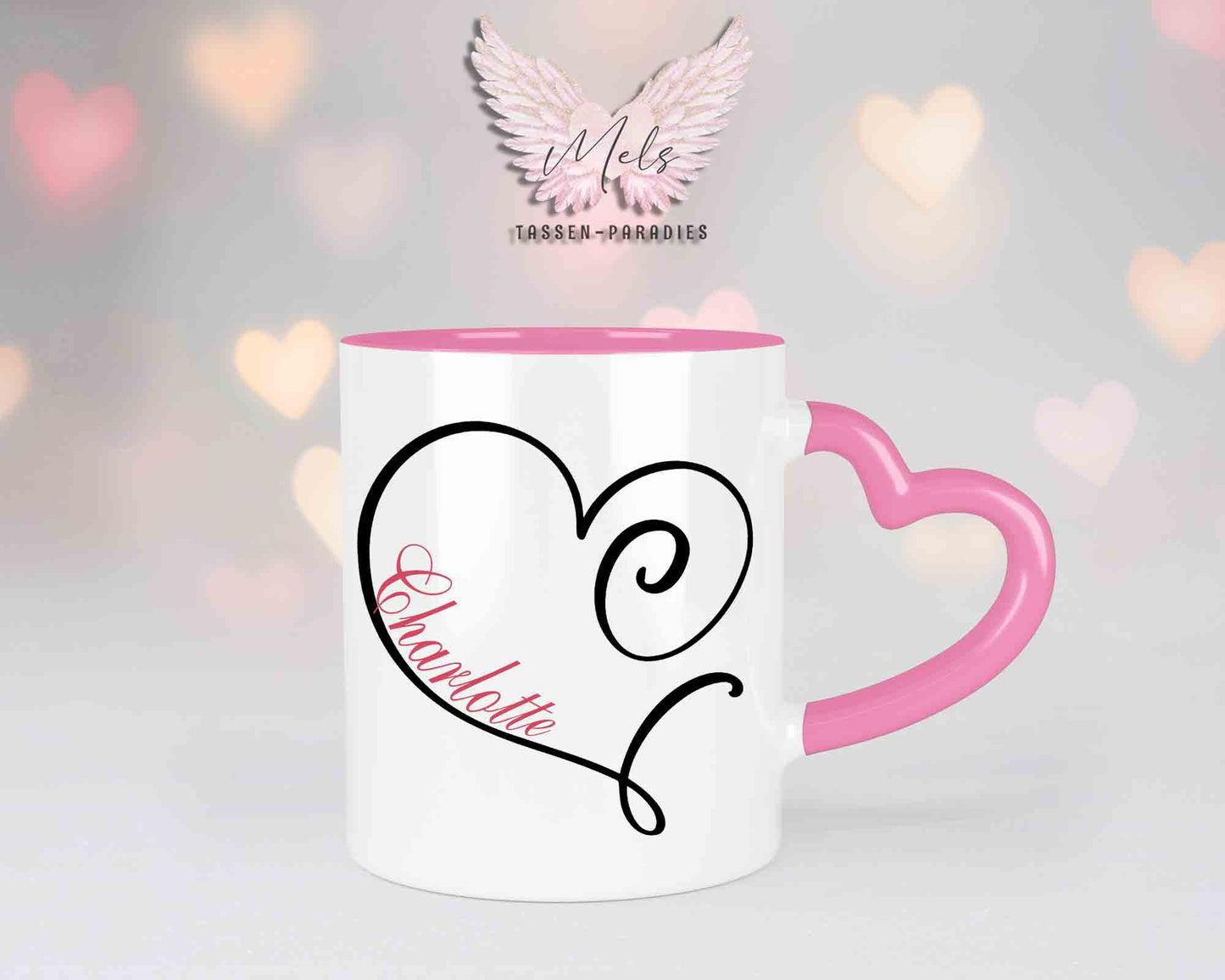 Alphabet mit Name - Personalisierte Herz-Keramik-Tasse Rosa