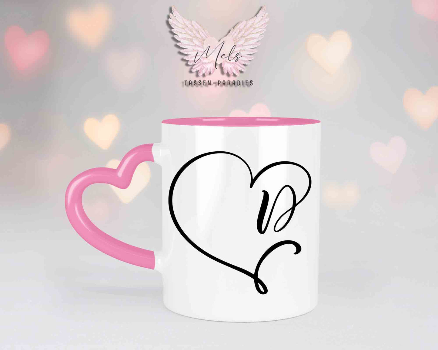 Alphabet mit Name - Personalisierte Herz-Keramik-Tasse Rosa