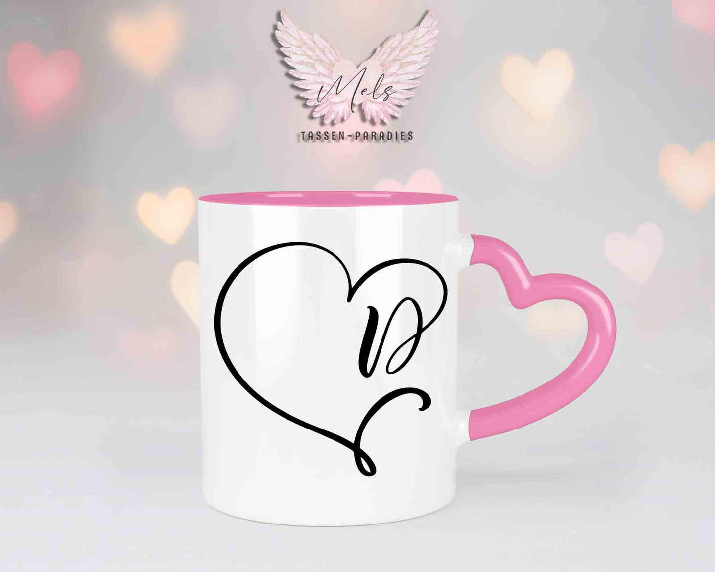 Alphabet mit Name - Personalisierte Herz-Keramik-Tasse Rosa
