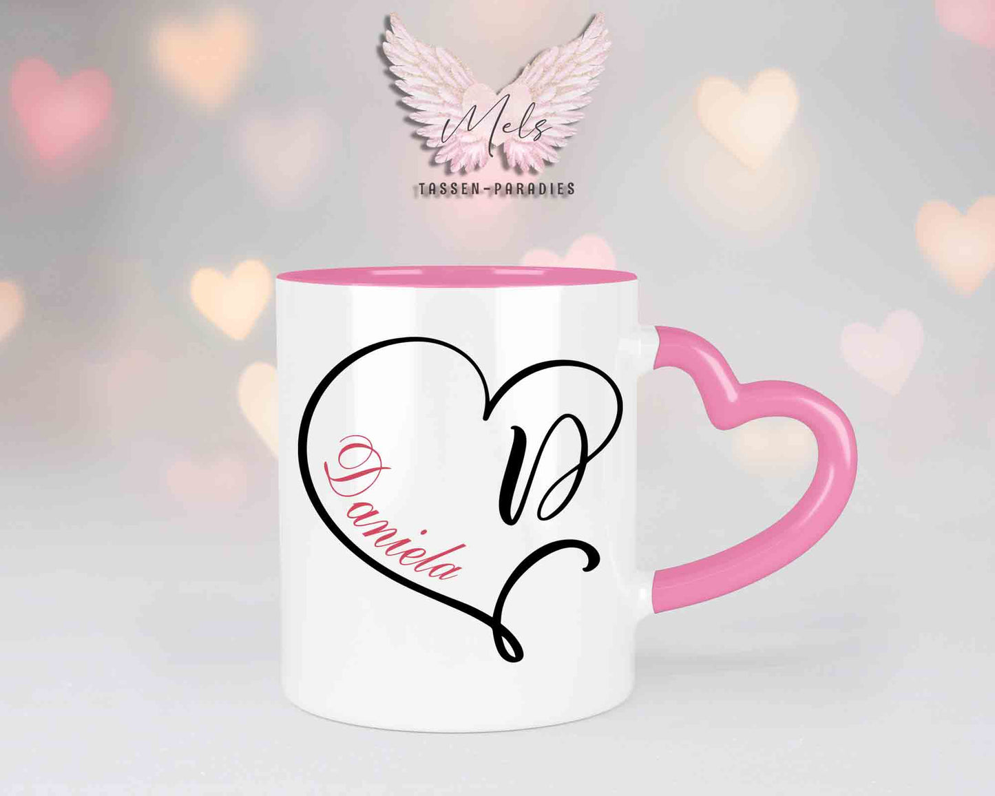 Alphabet mit Name - Personalisierte Herz-Keramik-Tasse Rosa