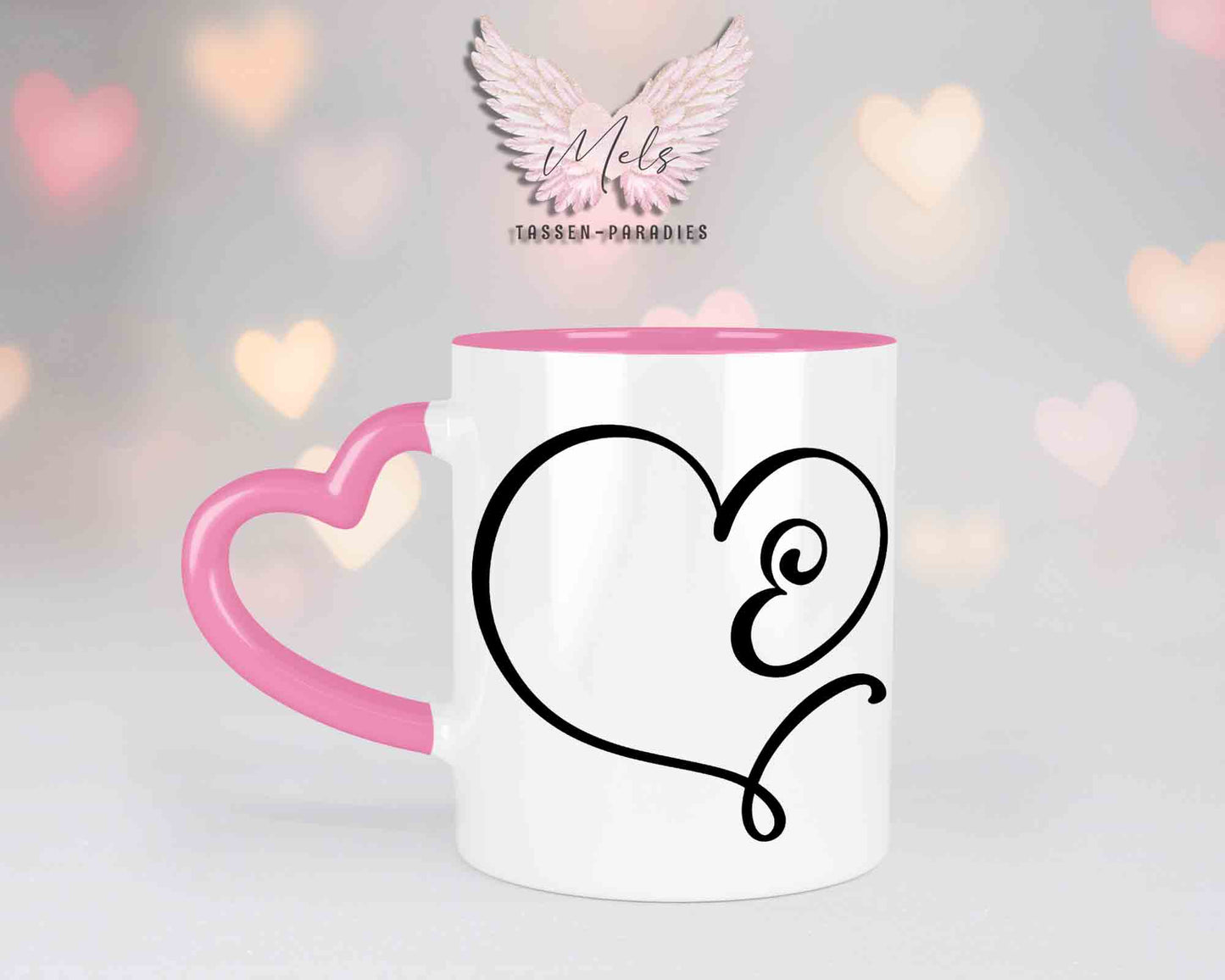 Alphabet mit Name - Personalisierte Herz-Keramik-Tasse Rosa