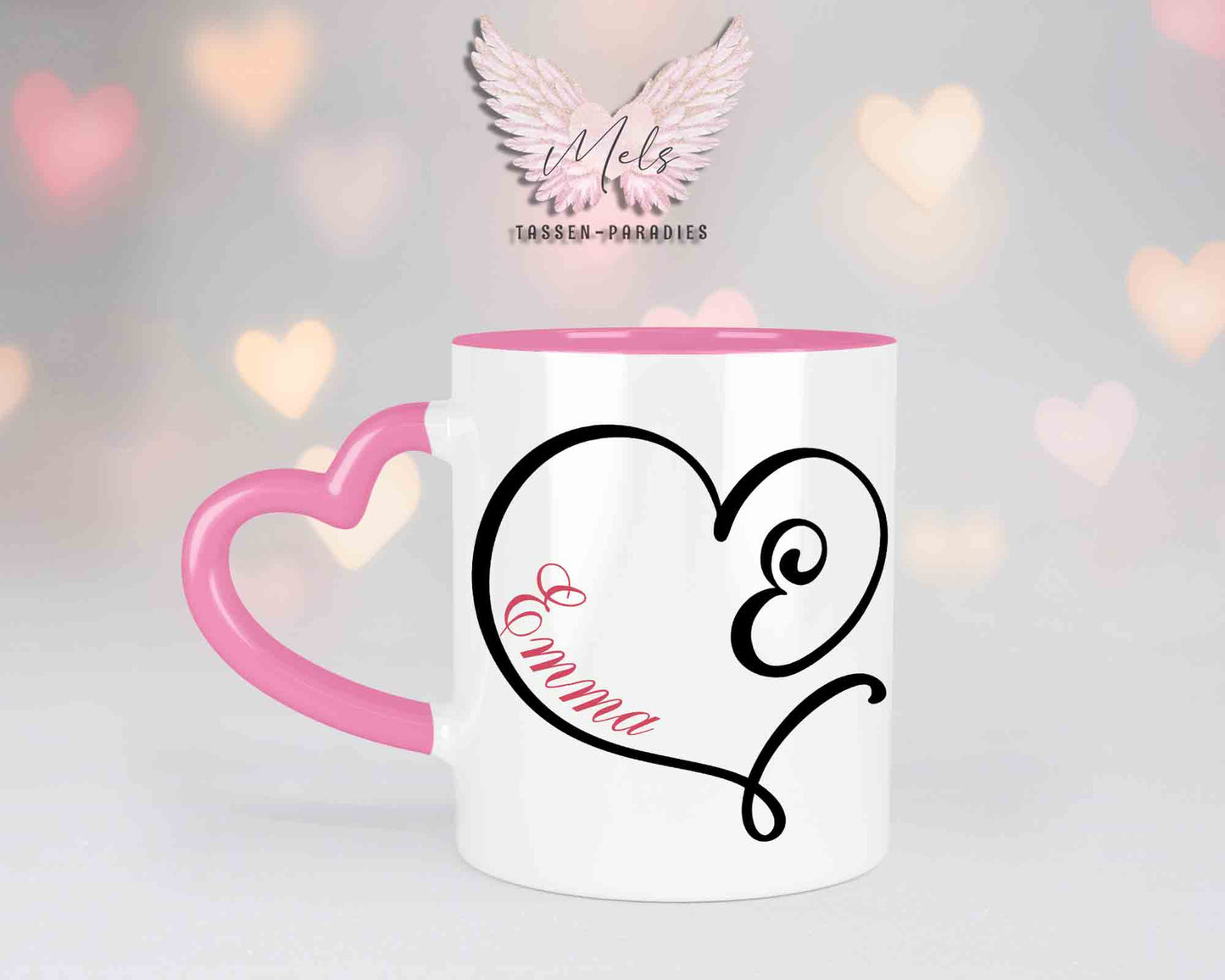 Alphabet mit Name - Personalisierte Herz-Keramik-Tasse Rosa