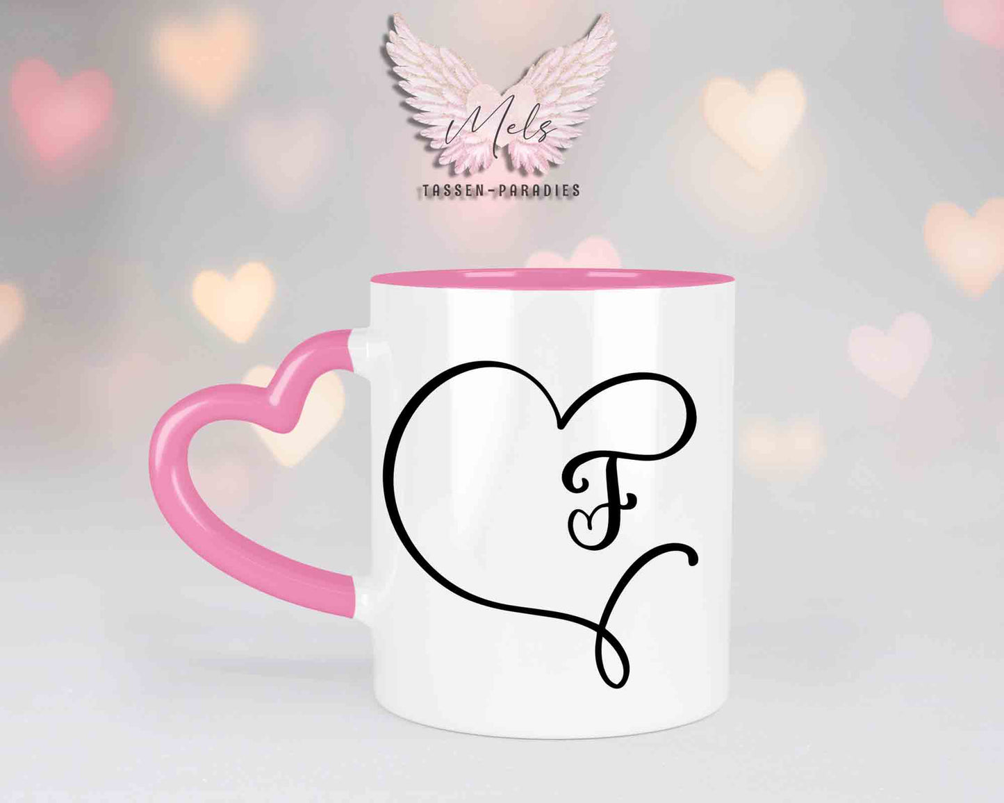 Alphabet mit Name - Personalisierte Herz-Keramik-Tasse Rosa
