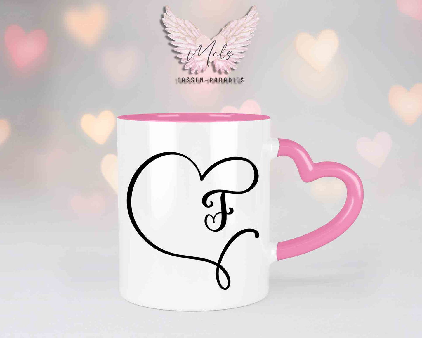 Alphabet mit Name - Personalisierte Herz-Keramik-Tasse Rosa