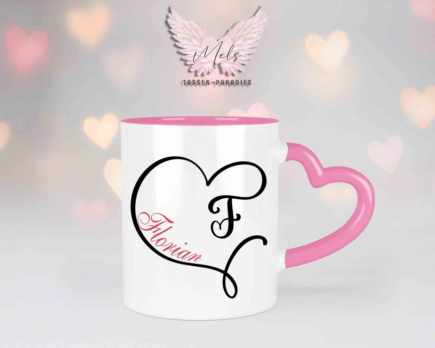 Alphabet mit Name - Personalisierte Herz-Keramik-Tasse Rosa
