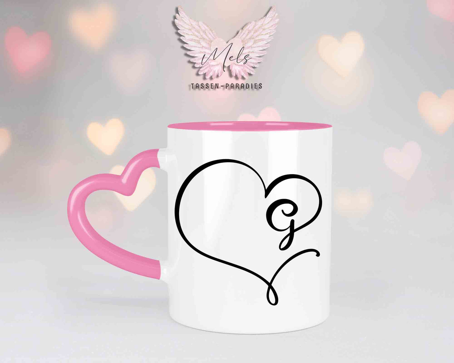 Alphabet mit Name - Personalisierte Herz-Keramik-Tasse Rosa