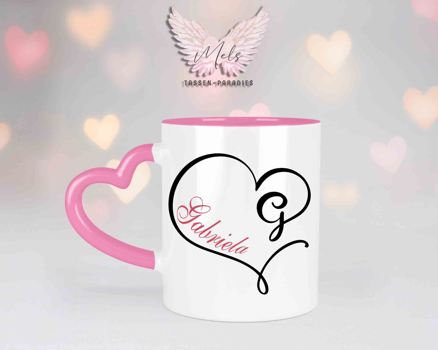 Alphabet mit Name - Personalisierte Herz-Keramik-Tasse Rosa
