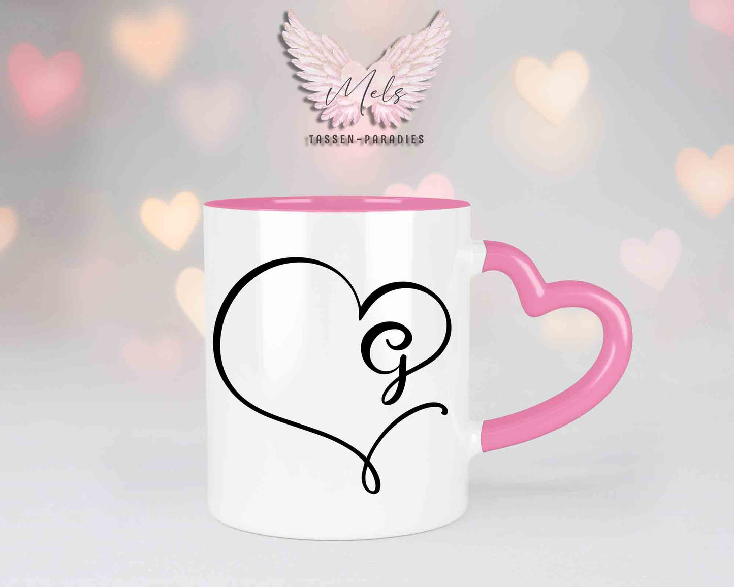 Alphabet mit Name - Personalisierte Herz-Keramik-Tasse Rosa