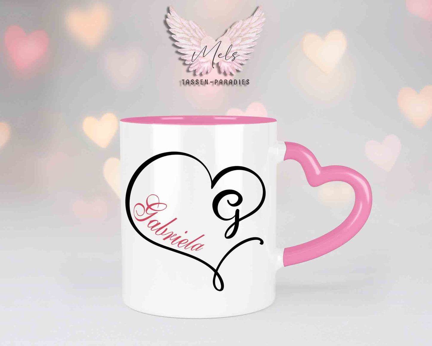 Alphabet mit Name - Personalisierte Herz-Keramik-Tasse Rosa
