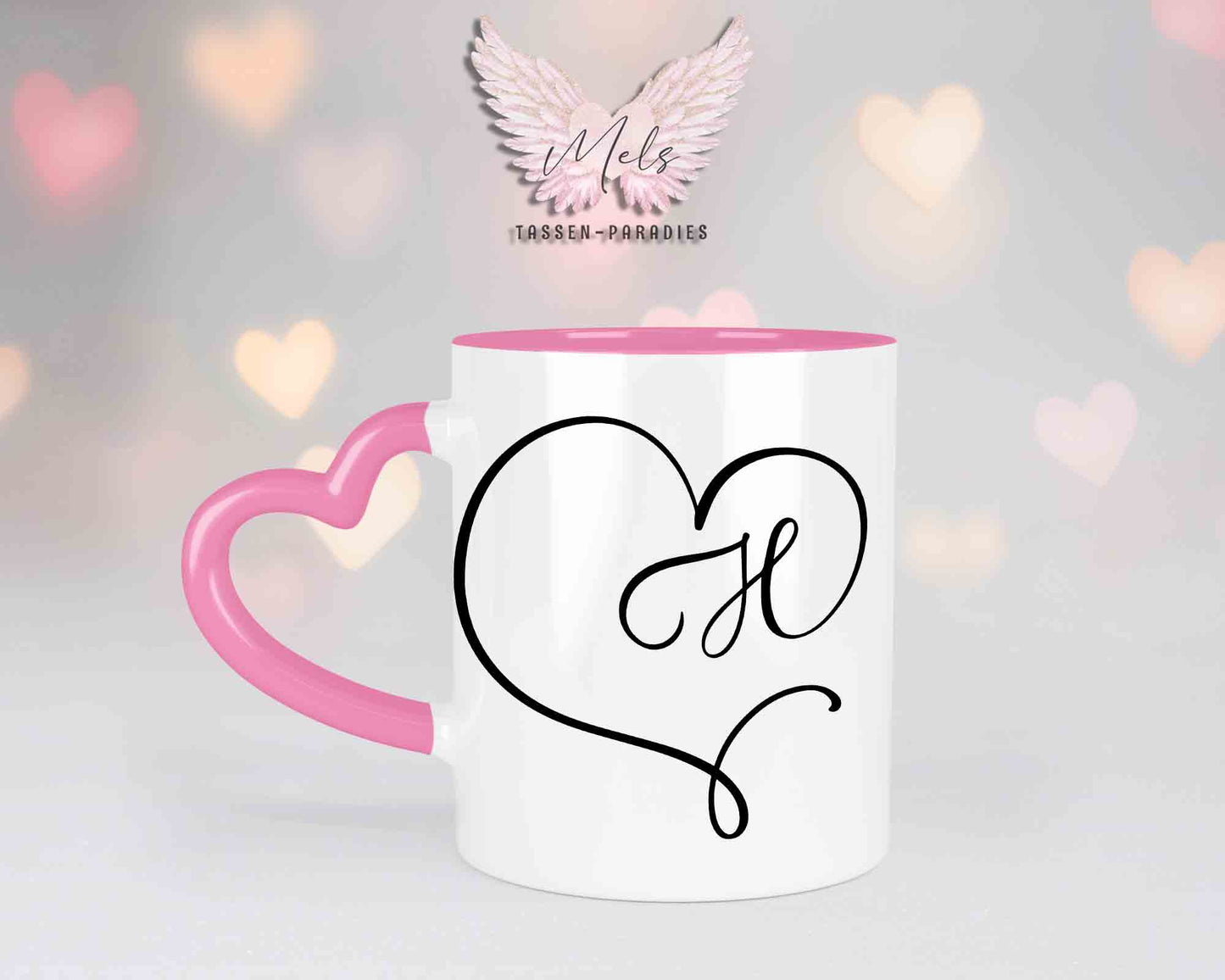 Alphabet mit Name - Personalisierte Herz-Keramik-Tasse Rosa