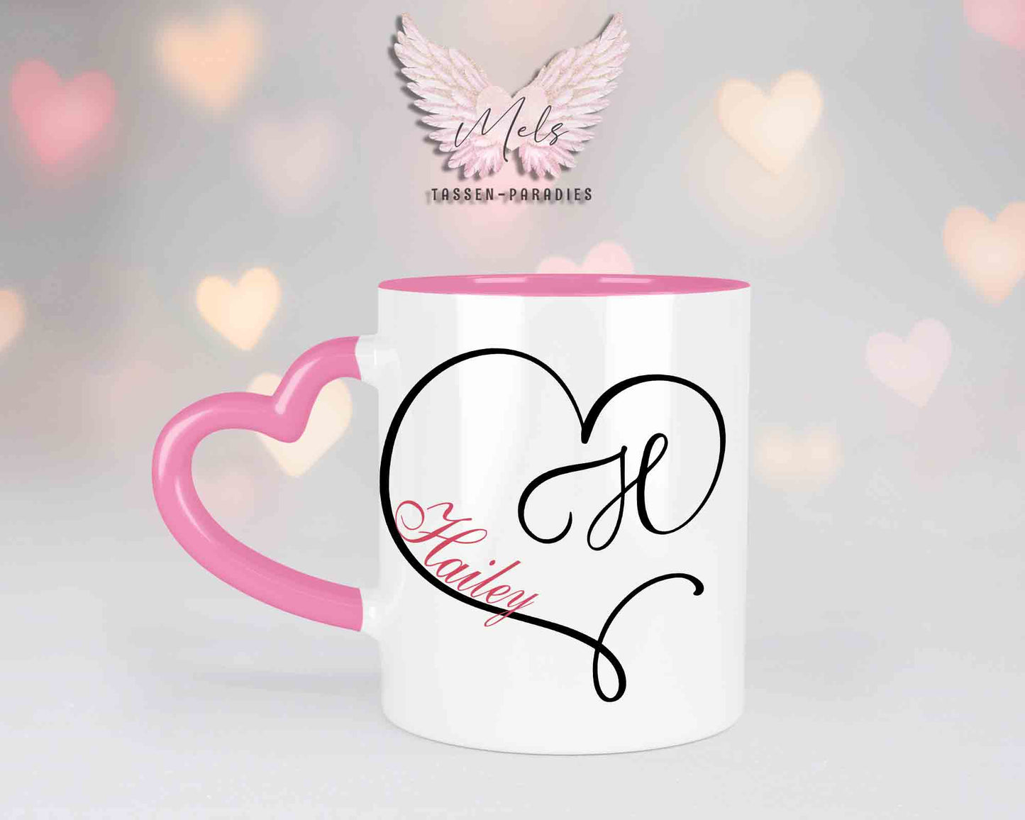Alphabet mit Name - Personalisierte Herz-Keramik-Tasse Rosa