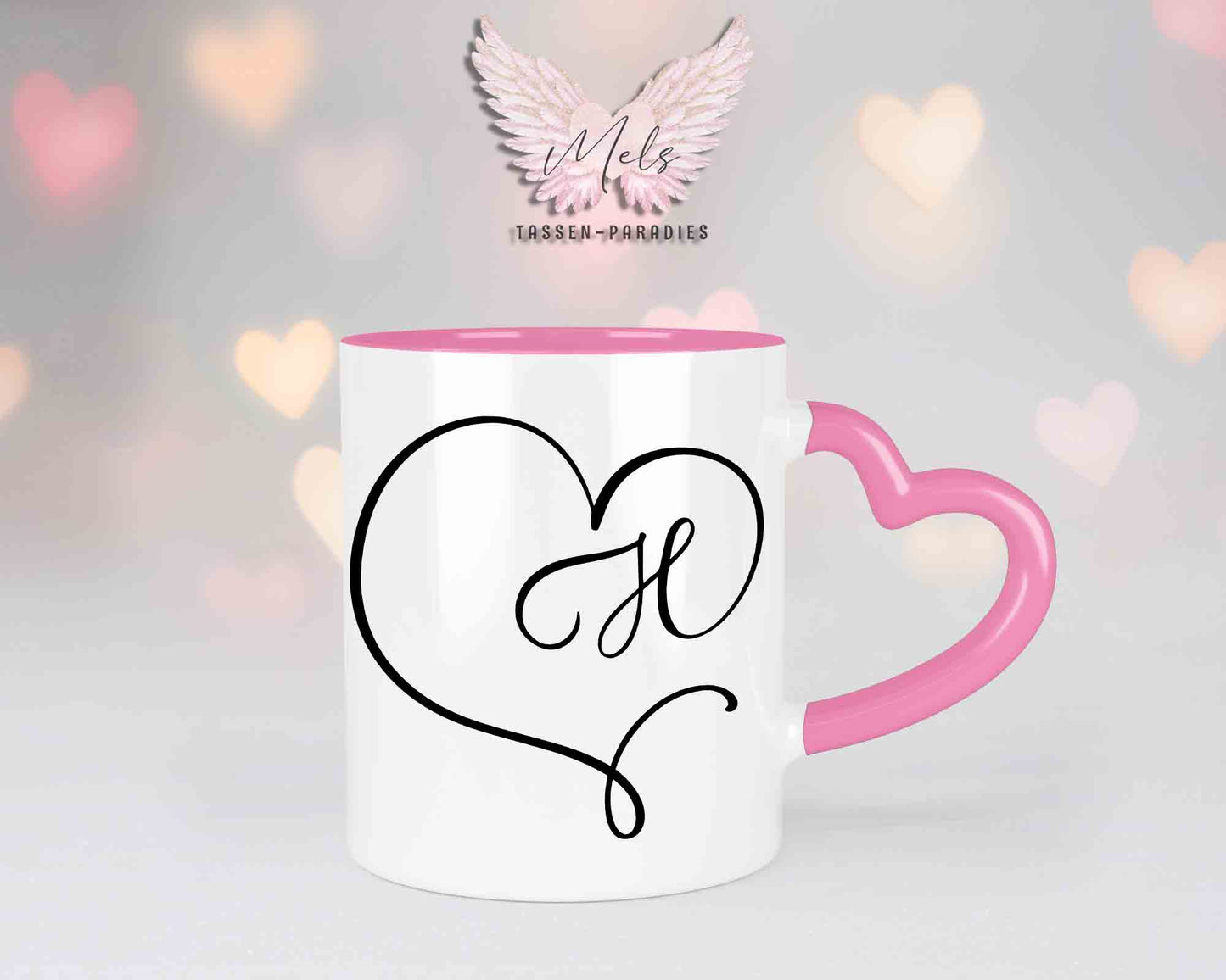 Alphabet mit Name - Personalisierte Herz-Keramik-Tasse Rosa