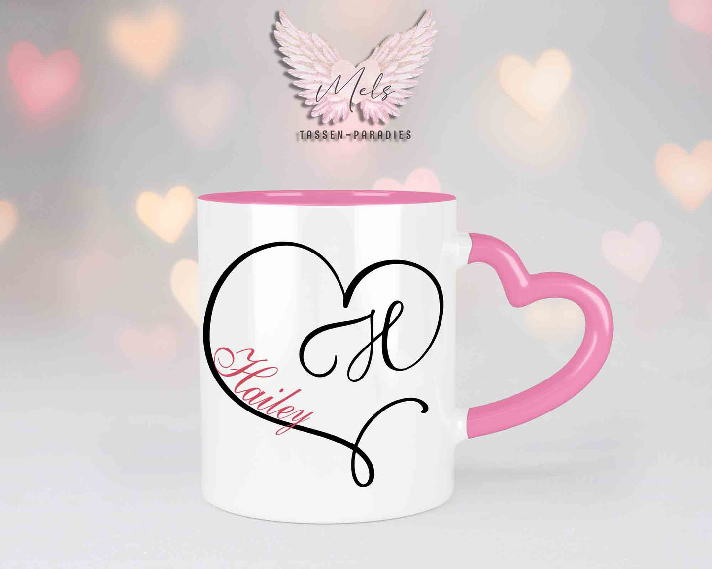Alphabet mit Name - Personalisierte Herz-Keramik-Tasse Rosa