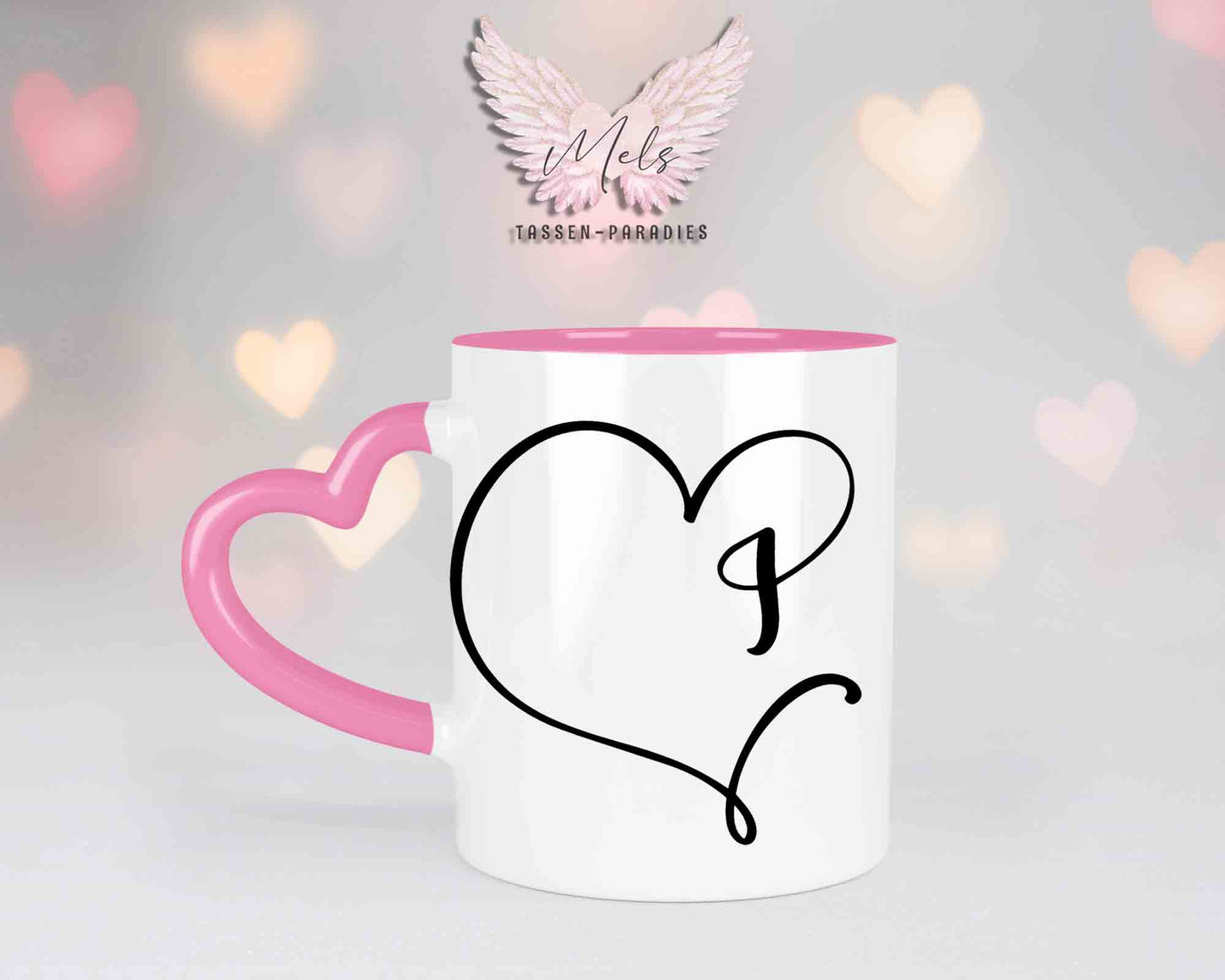 Alphabet mit Name - Personalisierte Herz-Keramik-Tasse Rosa
