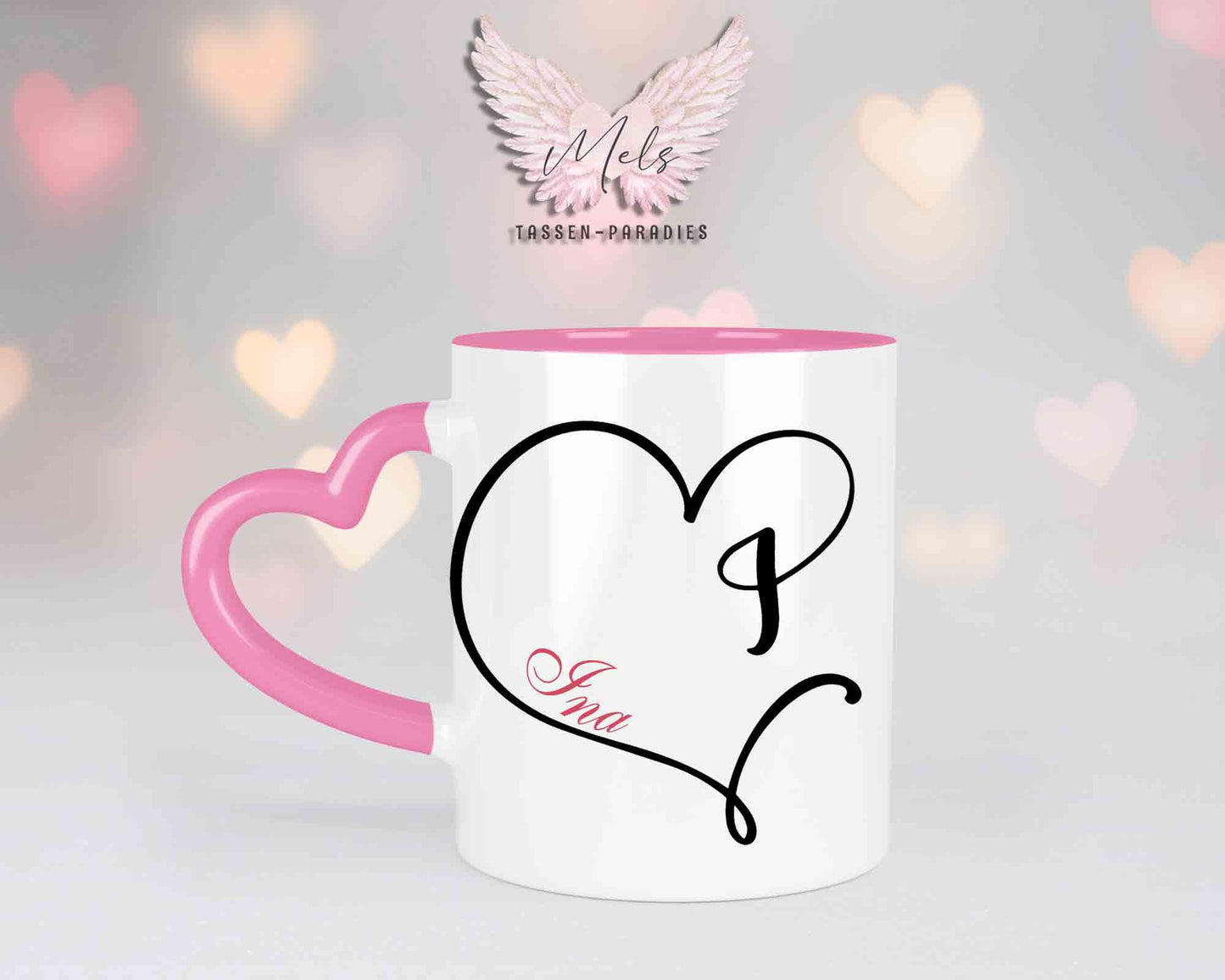 Alphabet mit Name - Personalisierte Herz-Keramik-Tasse Rosa