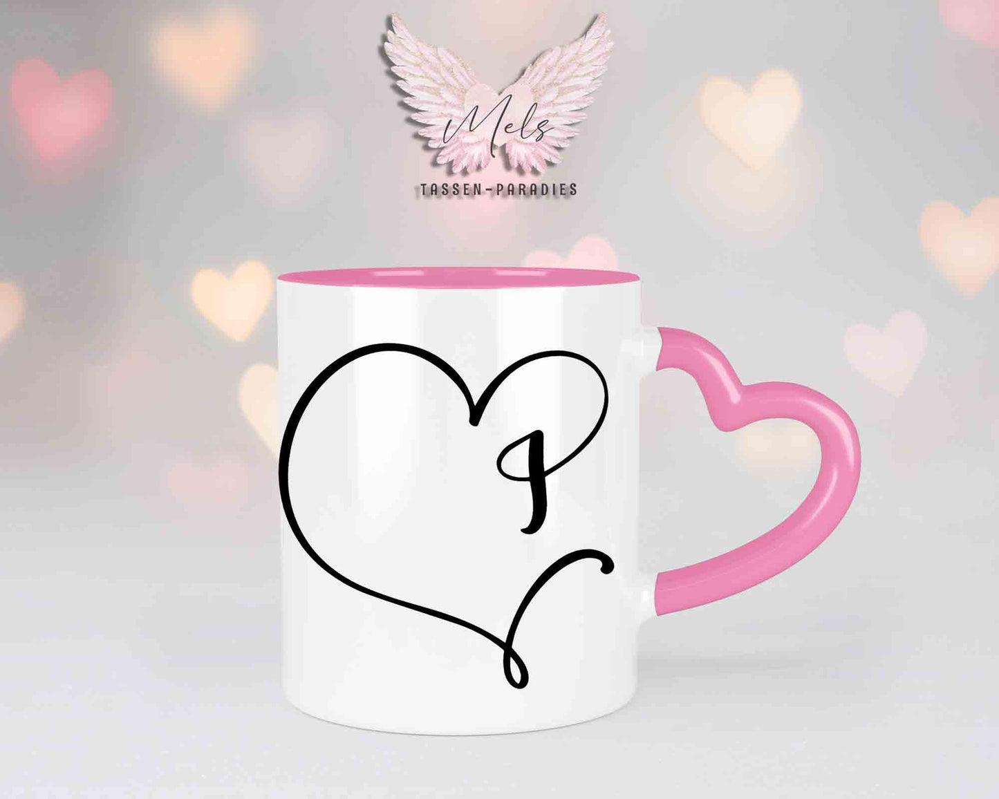 Alphabet mit Name - Personalisierte Herz-Keramik-Tasse Rosa