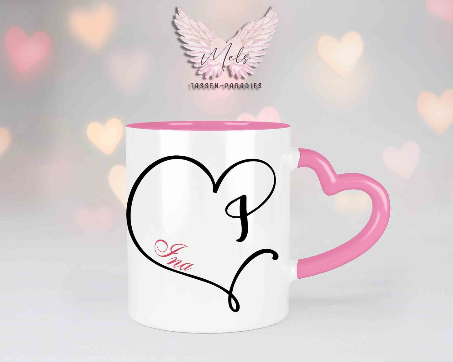 Alphabet mit Name - Personalisierte Herz-Keramik-Tasse Rosa