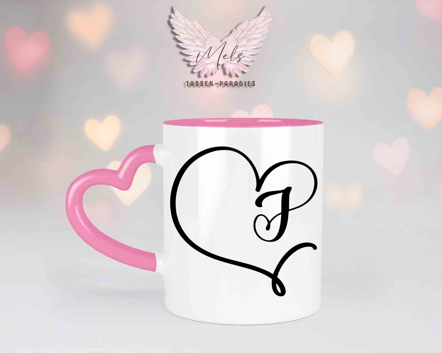 Alphabet mit Name - Personalisierte Herz-Keramik-Tasse Rosa