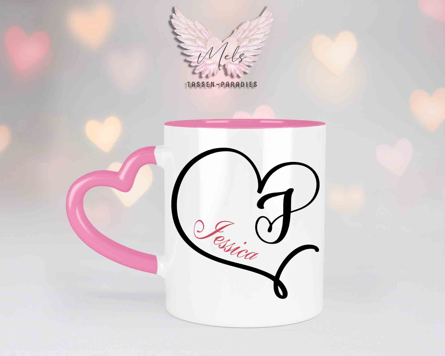 Alphabet mit Name - Personalisierte Herz-Keramik-Tasse Rosa