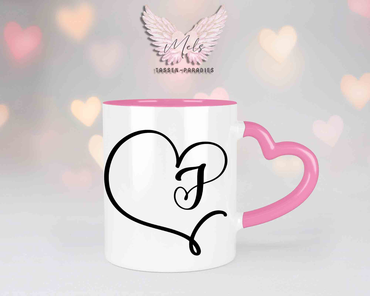Alphabet mit Name - Personalisierte Herz-Keramik-Tasse Rosa