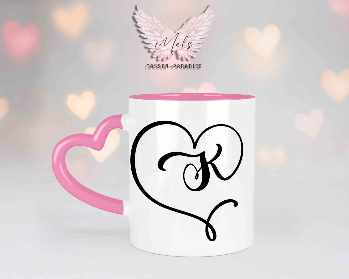 Alphabet mit Name - Personalisierte Herz-Keramik-Tasse Rosa