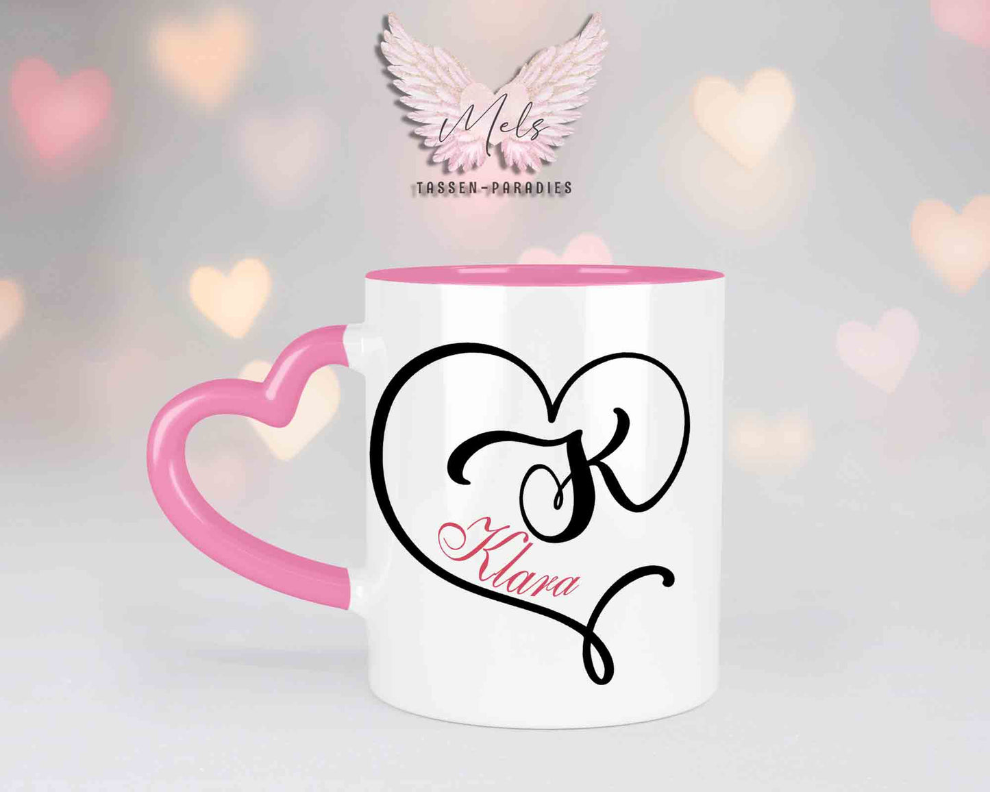 Alphabet mit Name - Personalisierte Herz-Keramik-Tasse Rosa