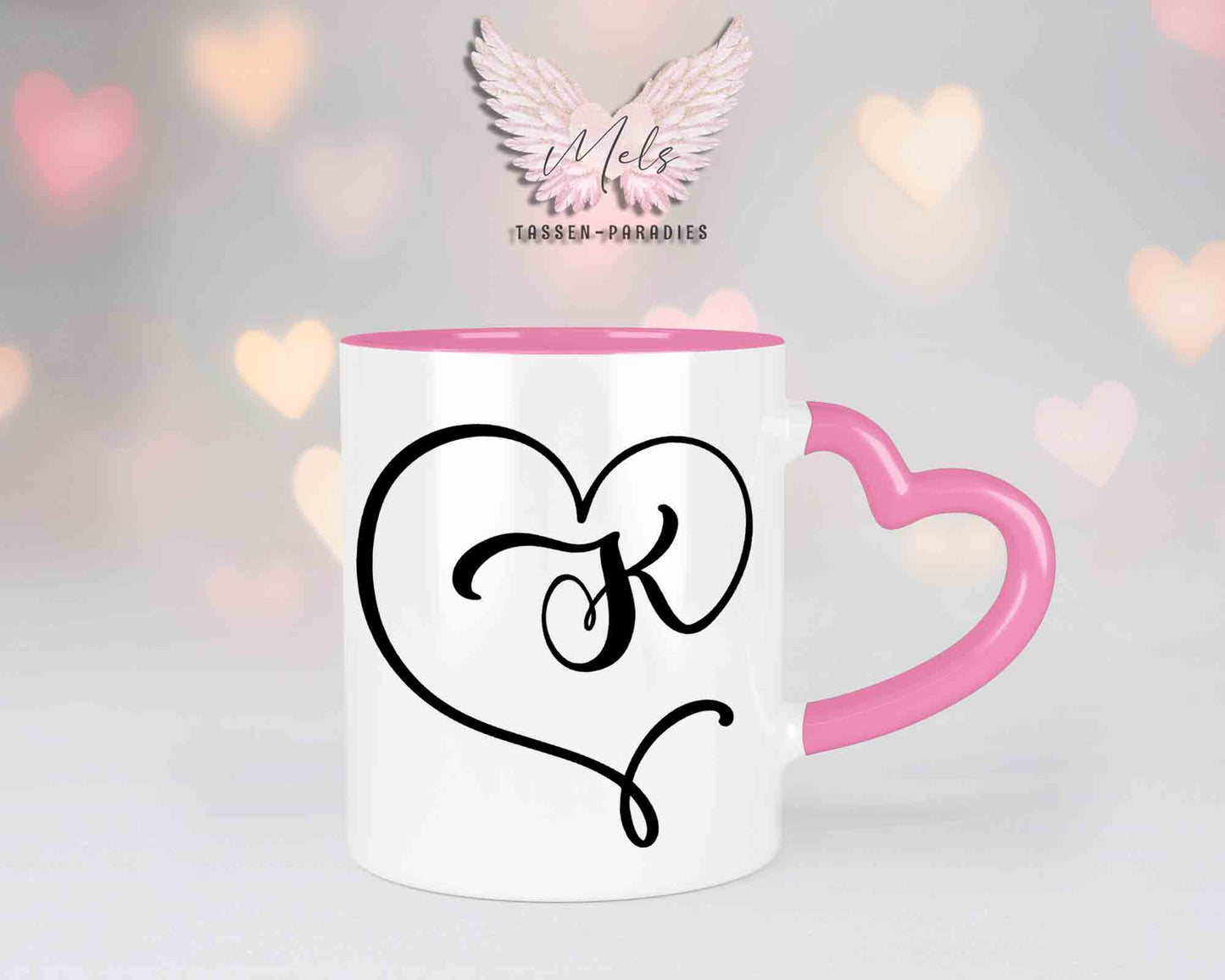 Alphabet mit Name - Personalisierte Herz-Keramik-Tasse Rosa