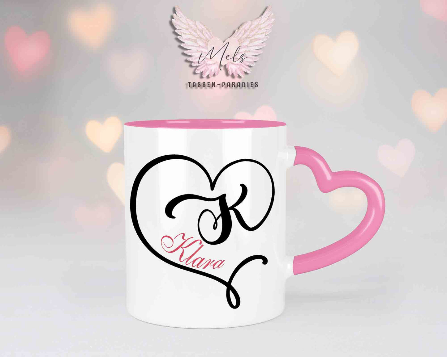Alphabet mit Name - Personalisierte Herz-Keramik-Tasse Rosa