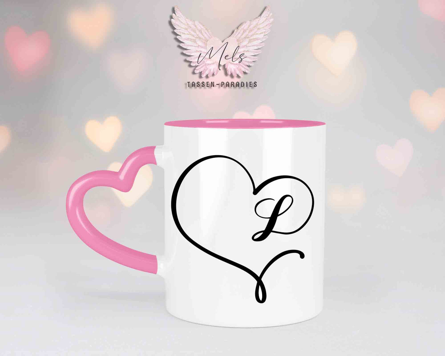 Alphabet mit Name - Personalisierte Herz-Keramik-Tasse Rosa