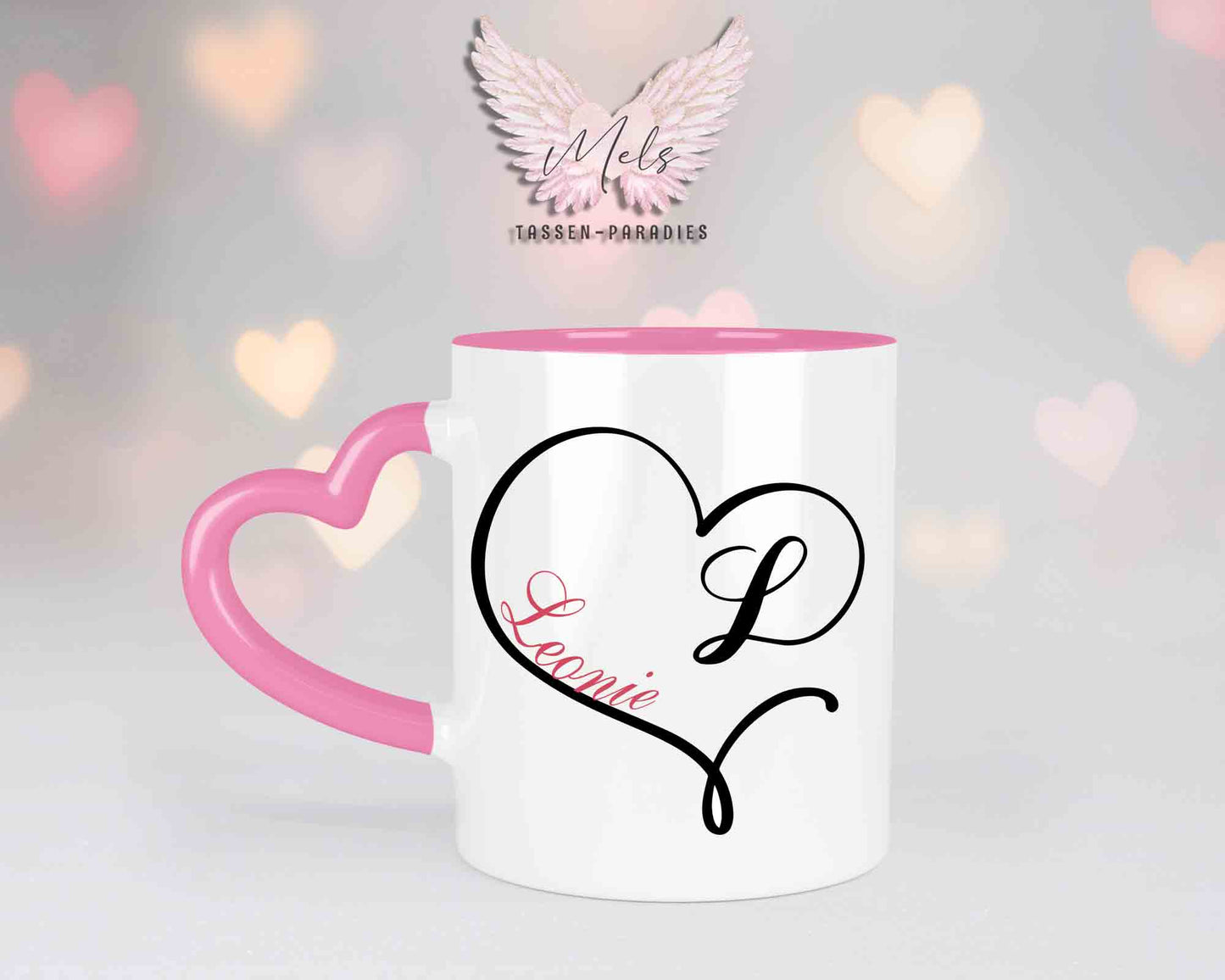 Alphabet mit Name - Personalisierte Herz-Keramik-Tasse Rosa