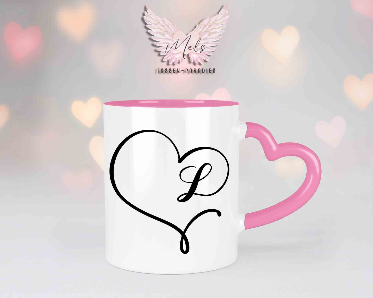 Alphabet mit Name - Personalisierte Herz-Keramik-Tasse Rosa